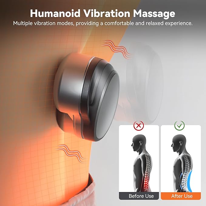 3in 1 Smooth Spine Triple Fusion Back Massager Electric Lumbar Support Pillow withHeat, Vibration & Adjustable Traction -Memory Foam Back Massager for Lower BackPain Relief