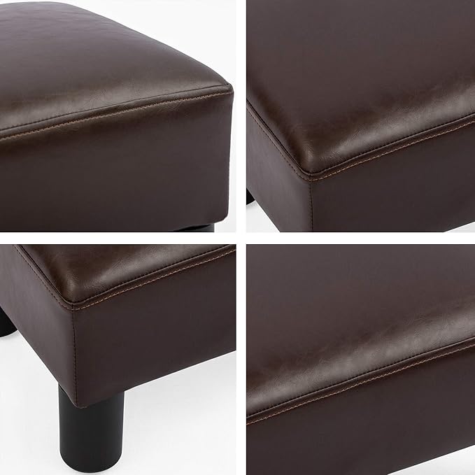 Joveco Foot Rest Ottoman Small Faux PU Leather Footstool (Rectangular Brown)