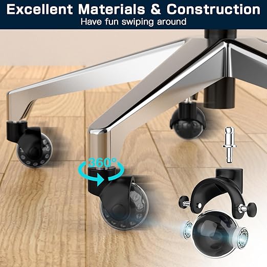 Office Chair Replacement Wheel - Quiet & Smooth Gliding - 2 Inch Heavy Duty Rolling Chair Casters Supports 2000 Lbs,Desk Chair Wheels Universal Fit,Safe for All Floor Or Carpet Set of (Premium Black)