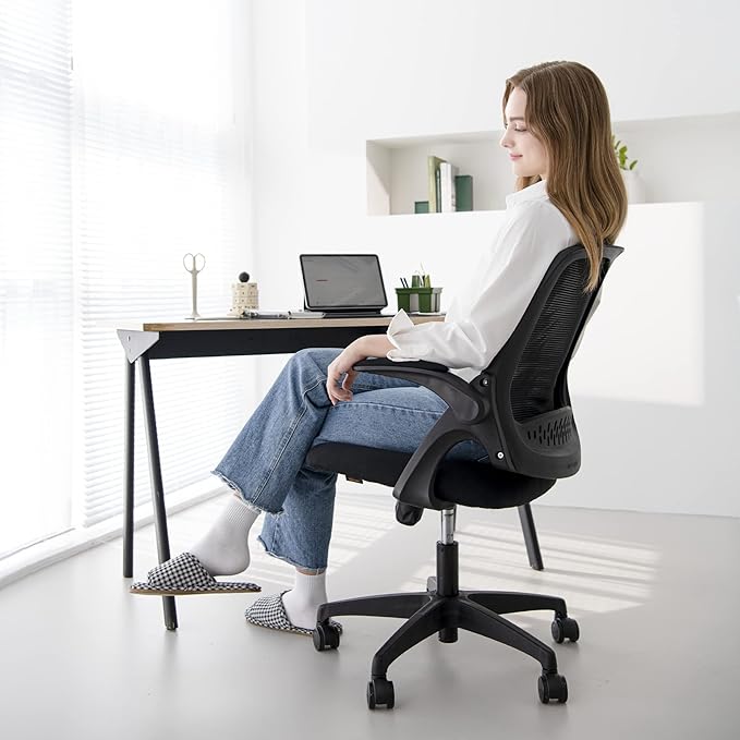 NEO CHAIR Office Desk Gaming Ergonomic Computer Chair with Lumbar Back Support Adjustable Height Swivel Rolling Wheels Flip-up Arms Mesh Chair for Home Vanity (Black)