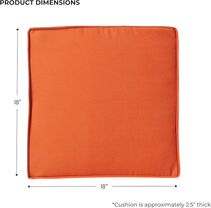 Outdoor 18 inch Square Patio Dining Chair Pads – Comfortable Fiber-Filled Seat Cushions with Ties, Reversible Polyester Fabric - Rust, Set of 4
