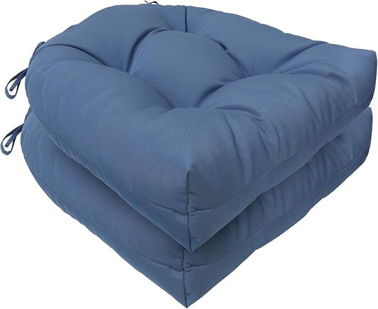 Wolfbird Outdoor Chair Cushions Set of 2 Waterproof Patio Furniture Cushions with Ties 19x19+5” Thicken Outdoor Seat Cushions Indoor/Outdoor Dining Chairs Pads FadeShield Rocking Chair Cushion, Blue