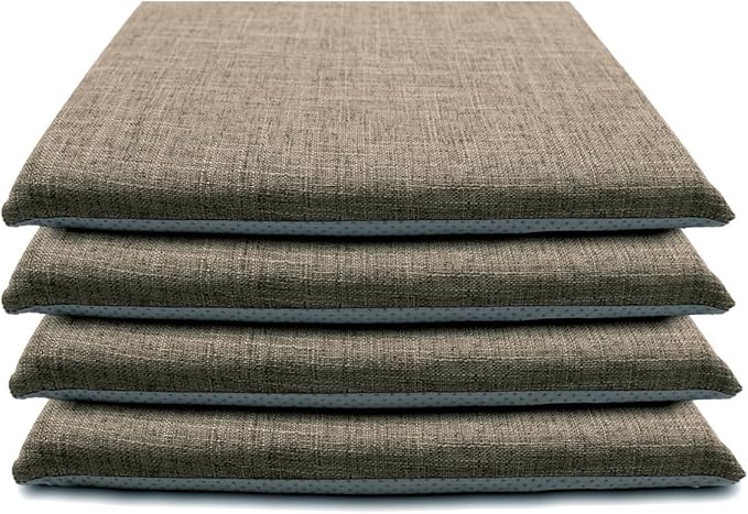 Lifup 4 Pack Chair Cushion Memory Foam Pads, Square Non-Slip Thick Dining Chair Cushions with Ties and Removable Cover for Home Office Restaurant Chair Pads Brown 15 x 14 Inch