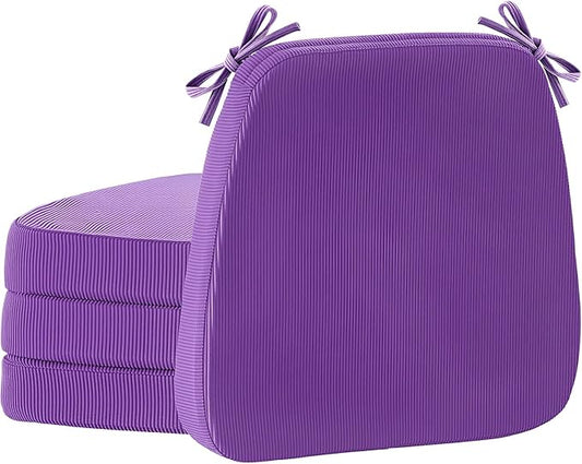 2'' Thick High-Density Foam Indoor Chair Cushions | Dining Chair Pads with Ties, Removable Washable Cover, Kitchen Chair Cushions 17"x16",Purple 4 Pack