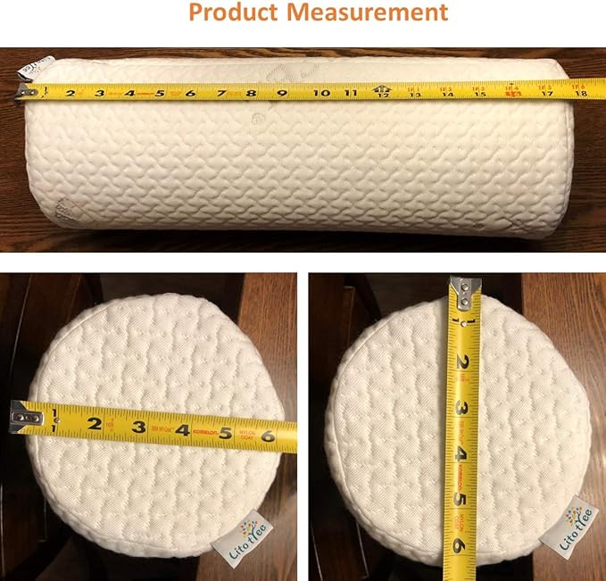 Comfort Memory Foam Neck Roll and Cervical Bolster Round Pillow with Removable Washable Soft Cover for Spine and Neck Back Lumbar Leg Vertebra Support (18x6 inch Pillow)
