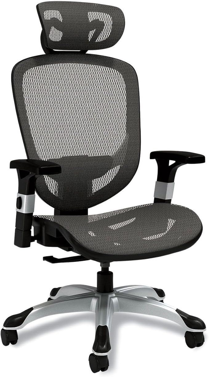 Alera Minerva Ergonomic Swivel Computer Desk Chair, Mesh Office Task Chair, Adjustable Seat, Arms, Headrest, Supports Up to 275 lb, Gray