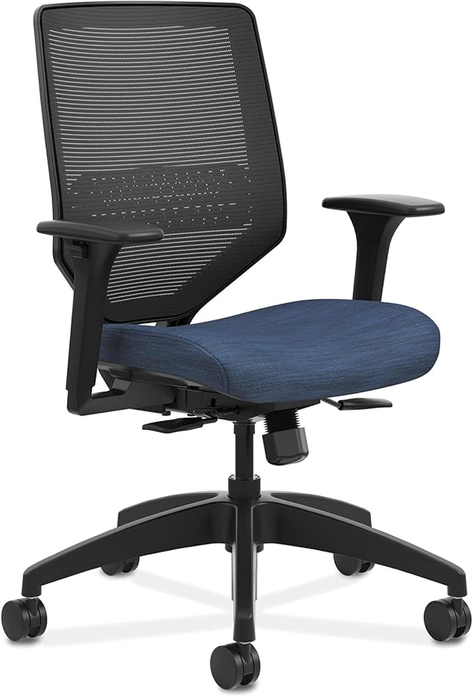 HON Solve Ergonomic Mesh Task Chair with Adjustable Lumbar Support and Arms, Synchro‑Tilt Desk and Computer Seating for Home Office or Workstation, Midnight