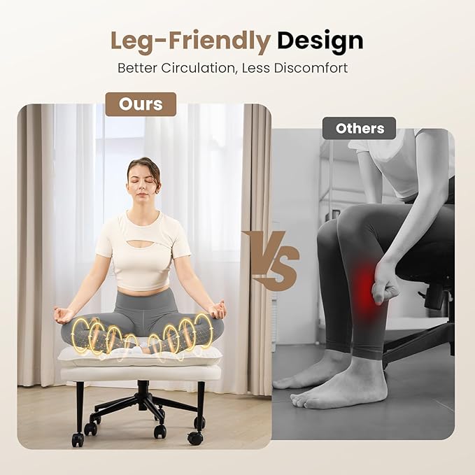 HOMRELEXA Cross Legged Office Chair, Ergonomic Cloud Criss Cross Desk Chair, Meditation Chair with Wheels, Height Adjustable Seat for ADHD, Wide Kneeling Chair with Back Support