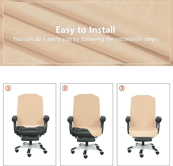 SARAFLORA Office Chair Covers- Large, Champagne- Removable Computer Chair Covers for Office Chair with Zipper for Universal Rotating Chair Desk Chair Cover Chair Seat Washable Protector for Pet
