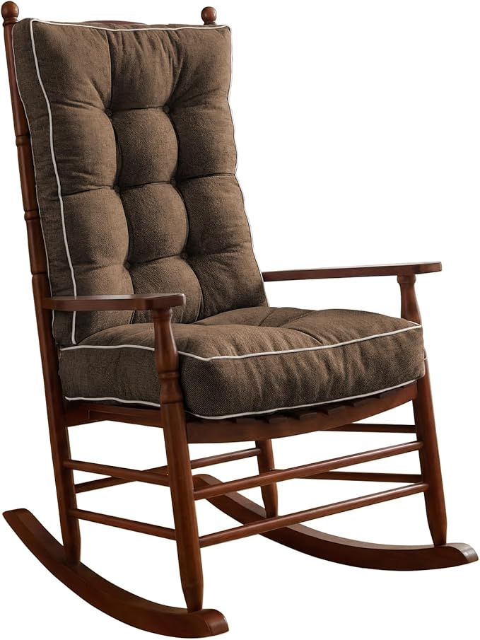 YZ HOME Rocking Chair Cushion, Set of Thicken Seat & Back Chair Cushions with Memory Foam, Non-Slip Chair Pad with Ties for Indoor&Outdoor Rocker, Dark Brown, 22x17x5/17x17x5