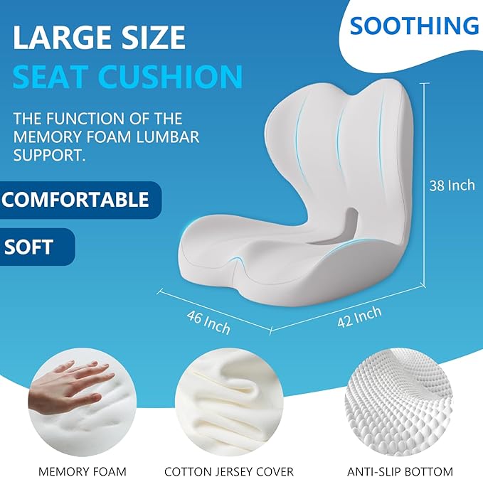 Lumbar Support Cushion for Office Chair, Ergonomic Memory Foam Back Support Pillow for Car Seat, Height-Extended Lower Back Cushion with Breathable Cover, Pain Relief for Office, Driving, Wheelchair
