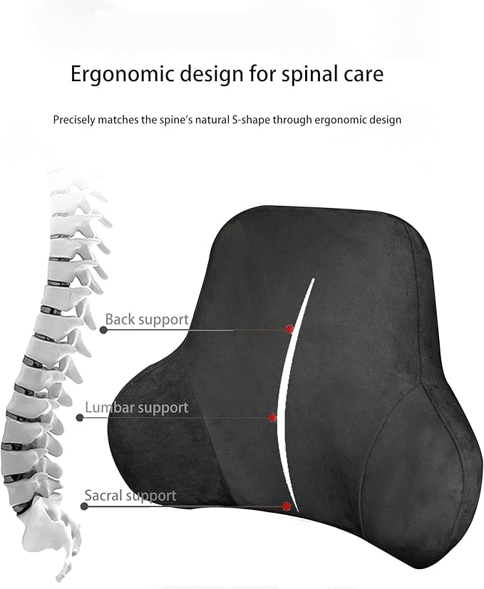 Lumbar Support Pillow for Car, Soft Memory Foam and Suede Cover, Back Support for Car Drivers and Passengers