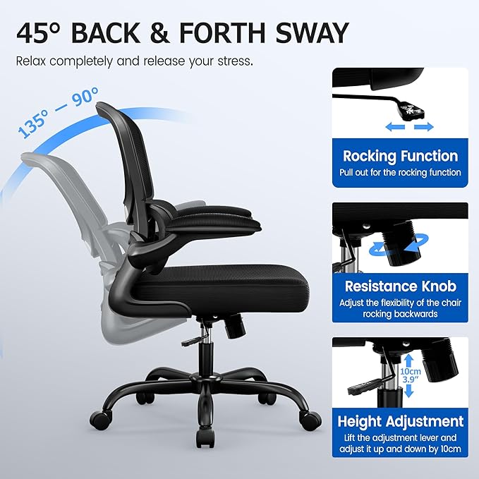 ALLGOD Ergonomic Office Chair, Breathable Mesh Ergonomic Desk Chair with Lumbar Support, Flip-up Armrests, Computer Chairs Comfortable for Home, Office, Work, Standard, 4 Pack
