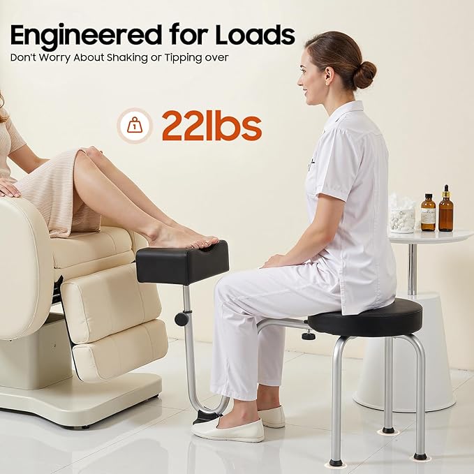 Portable Pedicure Foot Rest Stool, Adjustable Height, Black, for Spa, Beauty Salon, Studio