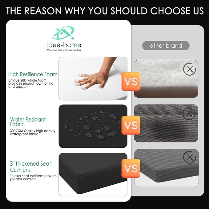 idee-home Outdoor Chair Cushions Set of 2, Thick 17" x 17" Outdoor Seat Cushions Patio Furniture Waterproof with Ties, Dining Pads