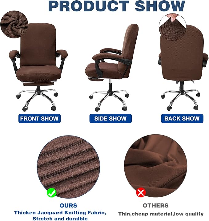 NeColorLife Office Chair Cover with Armrest Covers Stretchable - Zippered High Back Seat Cover for Extra Large Executive Desk Chairs, Big Tall Man(X-Large Size, Coffee)