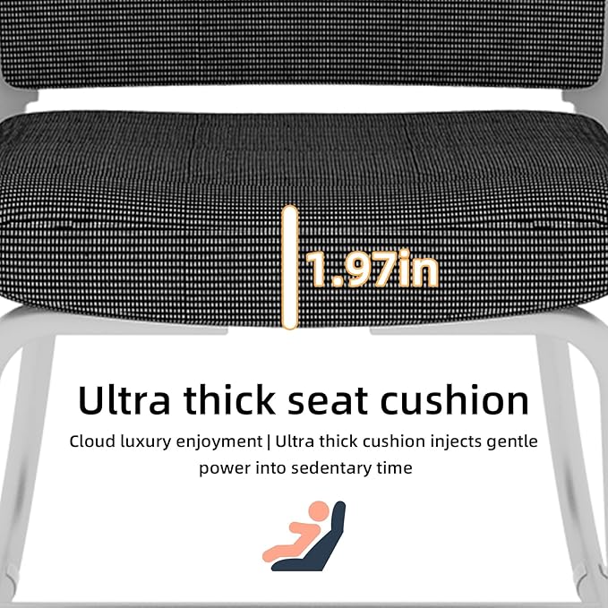 Minimalist Modern Office Chair with Metal Frame – Breathable Mesh Backrest, Ergonomic Support, Comfortable Thick Cushion for Home & Office Use (White+Black)