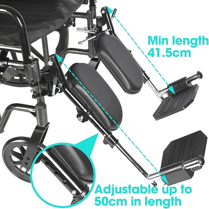 Universal Wheelchair Footrest with Comfort Foam Cushion - Adjustable Lift & Extendable Anti-Slip Foot Plate, Foldable Quick Release for Transport Chairs (Black 1 Pair) LK3JELR T94 Models Compatible