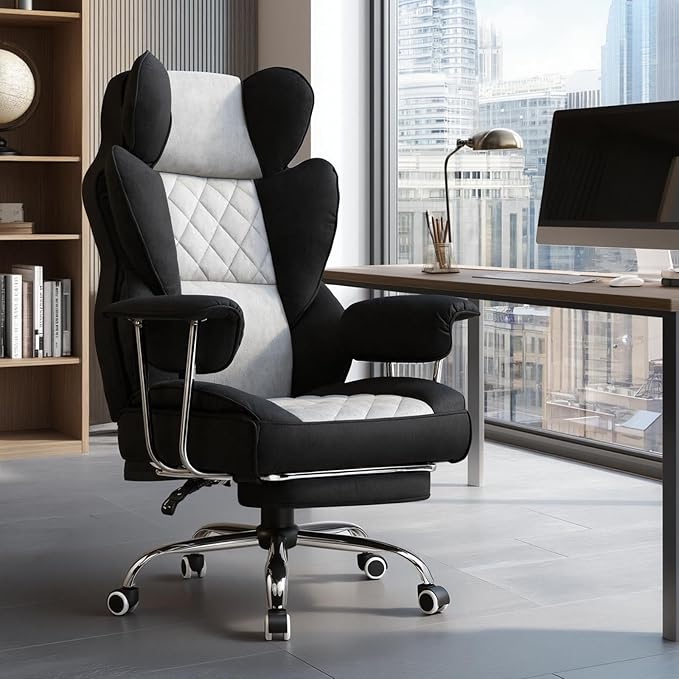 GTPLAYER Gaming Chair,Office Chair with Pocket Spring Lumbar Support, Ergonomic Comfortable Wide Office Desk Computer Chair with Outward Fixed Soft Armrests and Footrest (Fabric, Black & Gray)