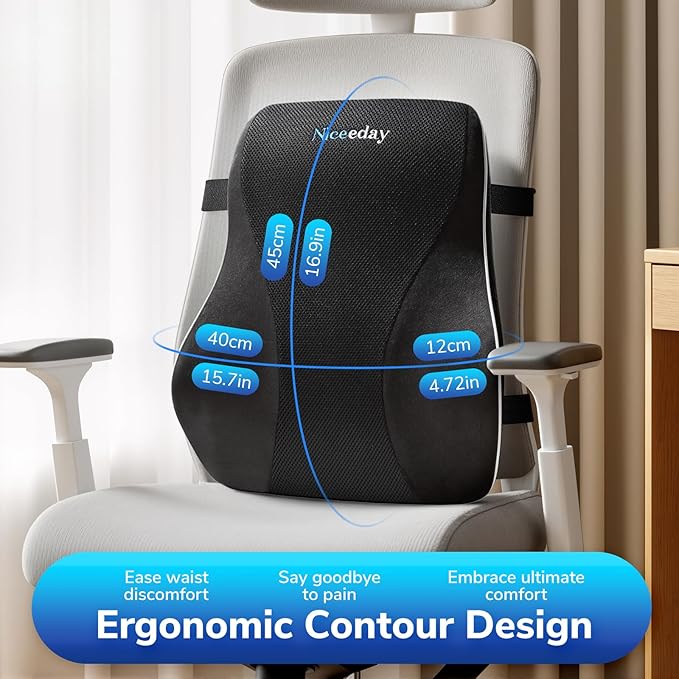 Niceeday Lumbar Support Pillow for Office Chair Car Lumbar Pillow Lower Back Pain Relief Memory Foam Back Cushion with 3D Mesh Cover, Back Pillow Ergonomic Orthopedic Back Rest