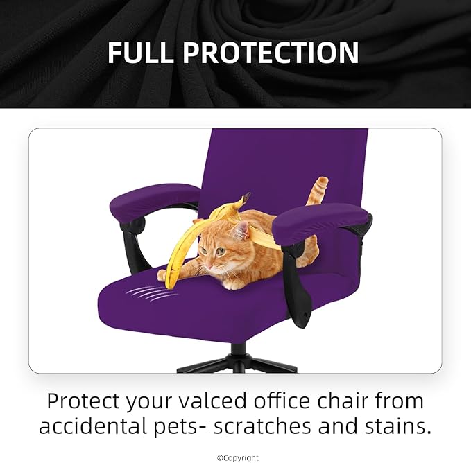 Stretch Computer Office Chair Cover with Armrest Covers Durable Zipper Universal Washable Removable Spandex Rotating Boss Chair Slipcovers Anti-dust Soft Desk Chair Seat Protector (Purple)