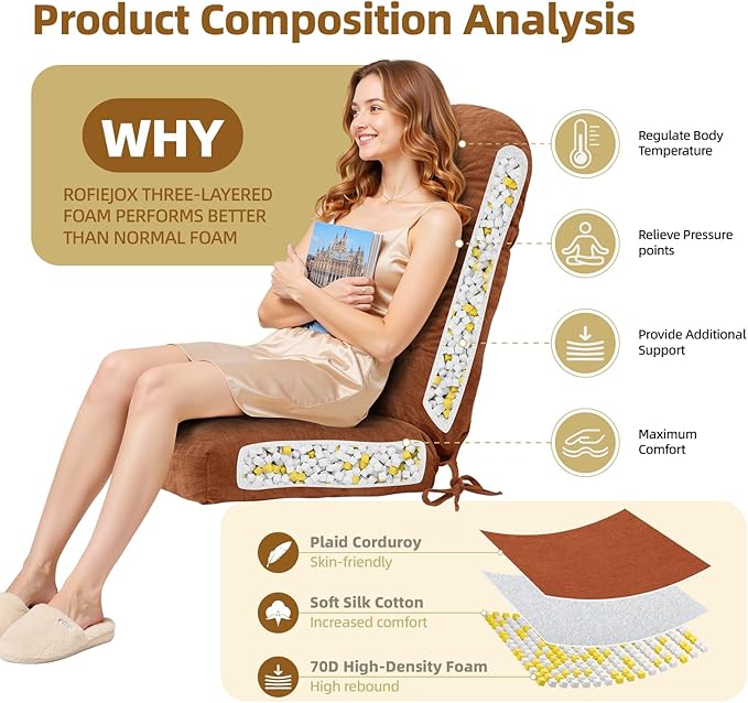 Rocking Chair Cushion - Chenille Fabric, High-Density Sponge, Durable Comfort Non-Slip Bottom Tufted Seat Pads with Ties, Chenille︱Amberglow, 44x19x4 inch