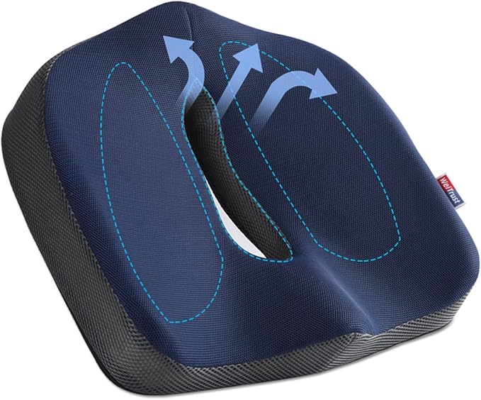 Seat Cushion for Tailbone Pain Relief, Memory Foam Coccyx Cushion for Office Chair & Car, Ergonomic Chair Pad with Non-Slip Cover & Handle, Sciatica Relief for Gaming Chair (Blue)