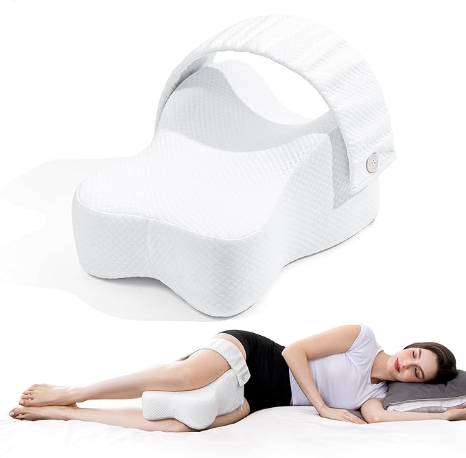 UJPFEO Knee Pillow for Side Sleepers,Leg Pillows for Sciatica,Knees,HIPS,Joints Between Legs,Back Pain Relief When Side Sleeping Spine Alignment Support for Knee Surgery Recovery,Removable Strap