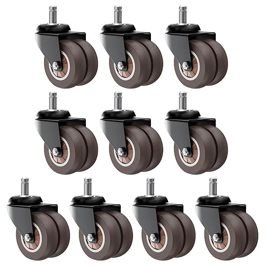 2 Inch Chair Wheels 10 Pack - Heavy Duty Grey Rubber Casters, Superior Non-Marking Replacement for Hardwood & Carpet Floors, Smooth Rolling & Ultra-Quiet Universal Fit for Most Office Chairs