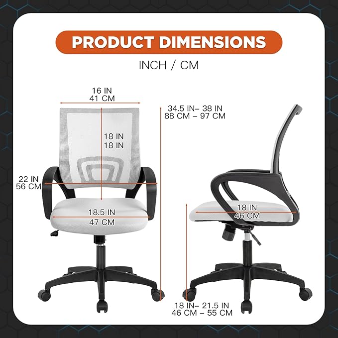 Ergonomic Office Desk Chair - Mesh Computer Task Swivel Chair with Lumbar Support, Modern Executive Adjustable, White