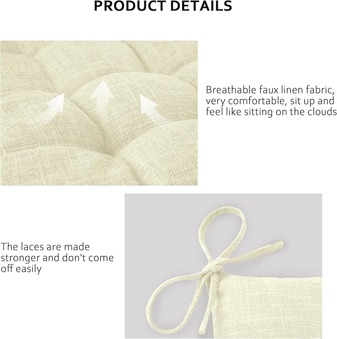 ELFJOY Rocking Chair Cushion Large Rocking Chair Pads with Ties Premium Linen High Back and Seat Cushion 2 Piece Set Linen White