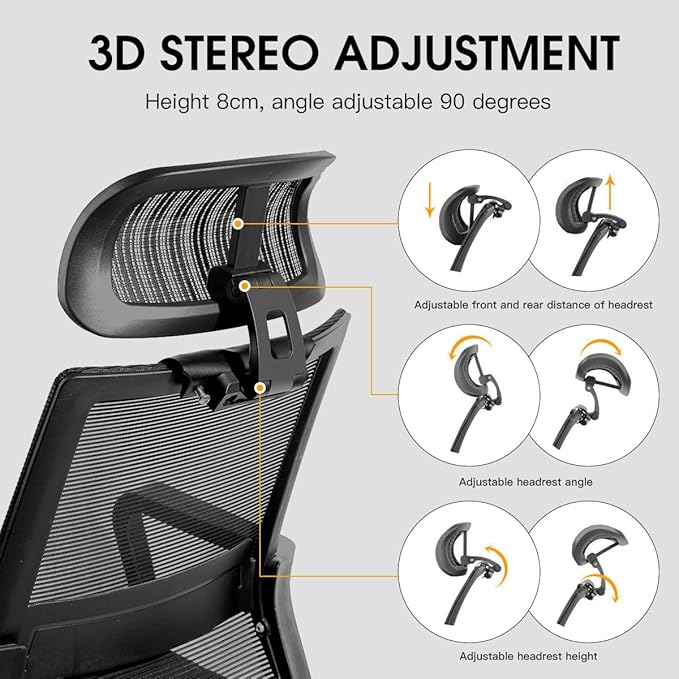 The Office Chair Headrest Attachment, Can Adjust the Height, Inclination, and Distance Between The Front and Back.Mesh Headrest is Suitable for Ergonomic Office Chairs(Black)