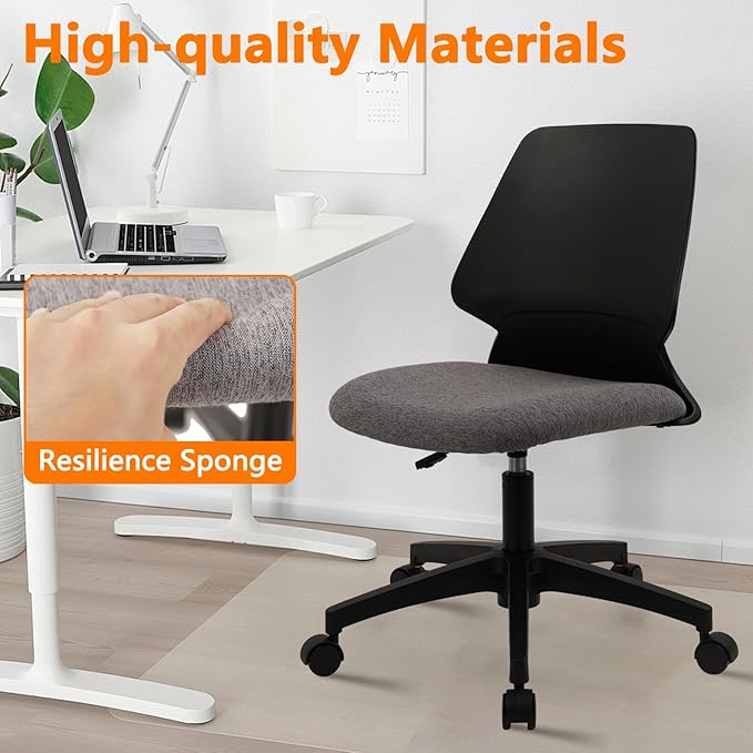 CLATINA Armless Home Office Chairs, Ergonomic Small Desk Chair with Wheels and Soft Thick Upholstered Cushion, Comfy Adjustable Height Swivel Computer Task Chair for Conference Waiting, Black, 6 Pack