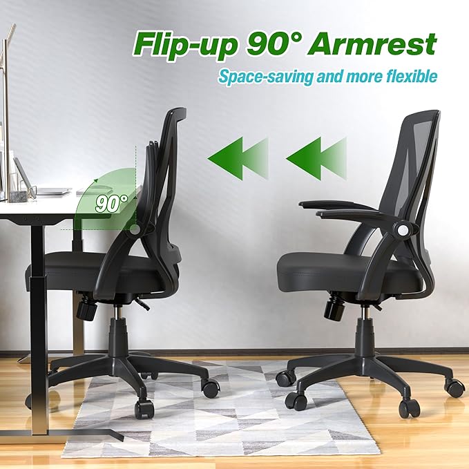 Ergonomic Model Rolling Home Office Computer Desk Chair with Flip Up Arms Lumbar Support for Work Study Adult and Student