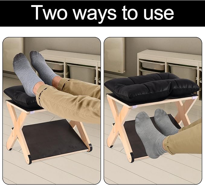 Foot Rest for Under Desk, Ergonomic Foot Stool Non-Slip Wooden Leg Rest Support with Comfortable Cushion for Office Desk at Work Home Use Enhances Posture
