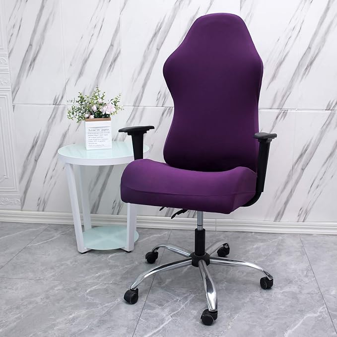 WOMACO Gaming Chair Slipcover Stretch Seat Chair Cover for Leather Computer Reclining Racing Ruffled Gamer Chair Protector (Purple, One-Size)