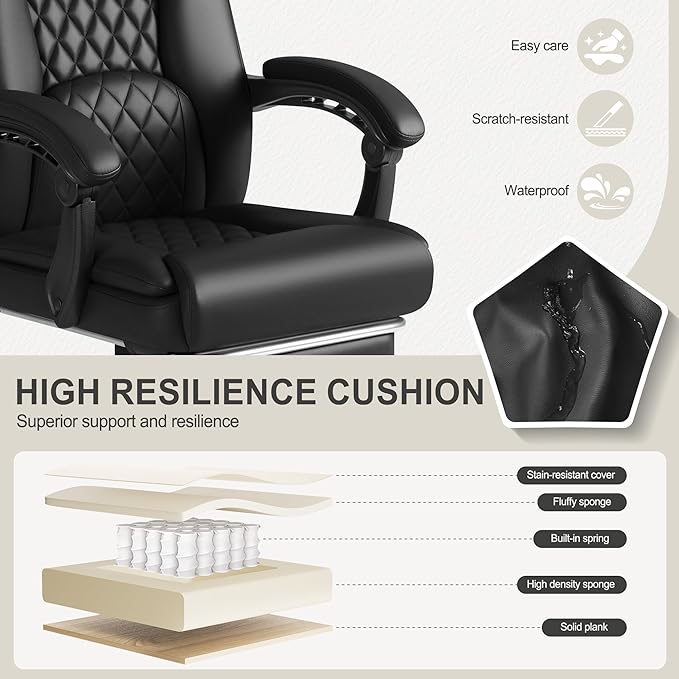 Homall Executive Home Office Chair with Lumbar Support,400lbs Adjustable Ergonomic High Back Office Chair Reclining Managerial Chair for Home Office (Black)