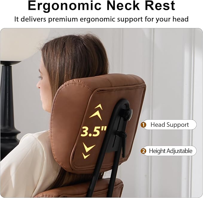 Office Chair, Ergonomic Computer Chair with Adjustable Headrest and Lumbar Support, Executive Leather Chair with Padded Arms, High Back Desk Chairs for Long Hours Sitting,Brown