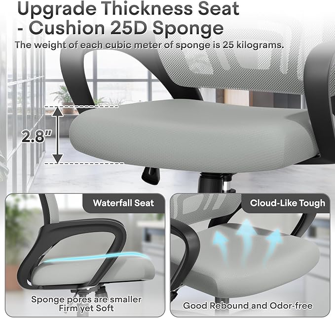 Athena Collection Office Chair - 330Lbs, Breathable Mesh Desk Chair Thickness Cushion with Lumbar Support & Armrest, Rolling Swivel Adjustable Tilt Lock for Home Office/Gaming, Bedroom Study