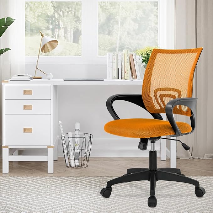 Ergonomic Office Desk Chair - Mesh Computer Task Swivel Chair with Lumbar Support, Modern Executive Adjustable, Orange