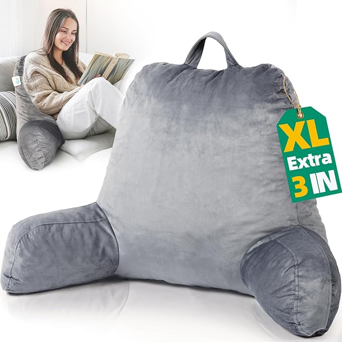 ROKDUK Back Support Pillow for Bed Sitting Up, Shredded Memory Foam Backrest Pillows with Arms Arm Rest Pillow for Reading in Bed Adults
