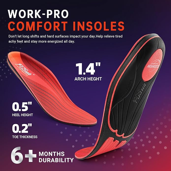 PCSsole Plantar Fasciitis Insoles Men Women- 220+lbs Heavy Duty High Arch Support Inserts with Comfort Cushion Orthotic Pain Relief Insoles for Flat Feet - Arch Pain - Heel Pain -Work Boot Shoe Insole
