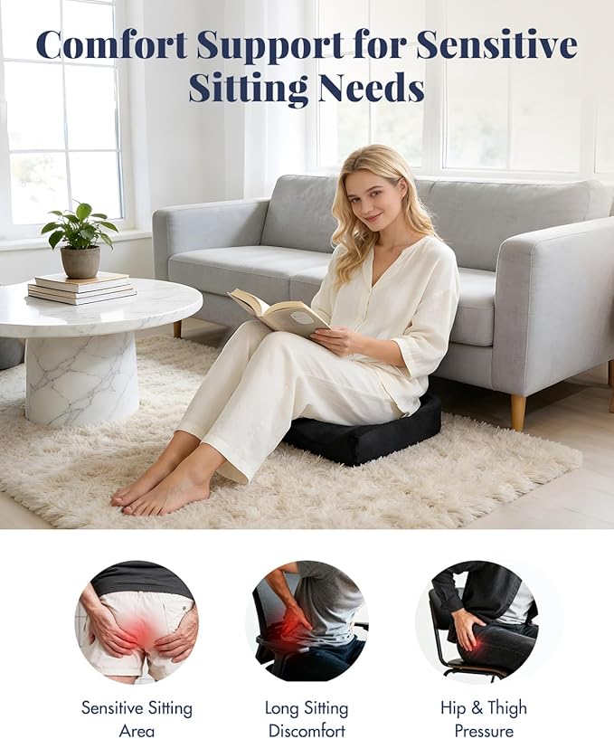 Memory Foam Donut Pillow for Coccyx Sitting Comfort,Large Supportive Seat Cushion with Center Cut-Out Design for Pressure Relief,Comfort Donut Cushion for Home & Office Chairs