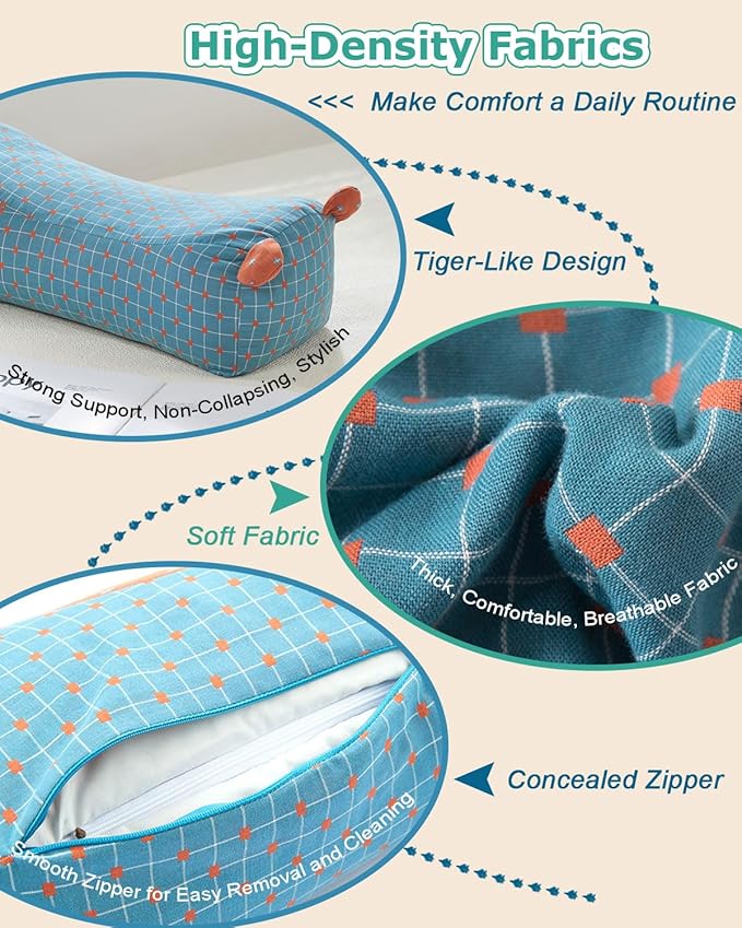 Buckwheat Neck Roll Pillow for Sleeping, Cylinder Pillows Buckwheat Hull Pillow, Adjustable Firm Support Pillow with Pillowcase, Cute Adjust Filling Pillow for Stretch Neck, Blue 16"X6"