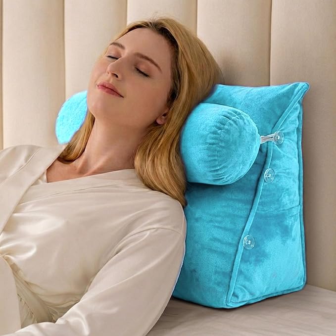 Cheer Collection Reading Wedge Pillow - Adjustable Wedge Reading Pillow with Neck Support, Hollow Fiber-Filled Backrest Pillow for Reading, Gaming, and TV Watching, Sky Blue