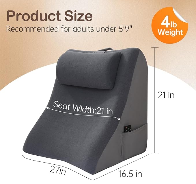 Vekkia 21” Extra-Wide Back Pillow with Adjustable Headrest – 2 in 1 Ergonomic Dual-Layer Wedge Backrest for Sitting or Reclining – Adults on Bed, Sofa & Floor, for Reading, TV & Gaming, Soft Cover