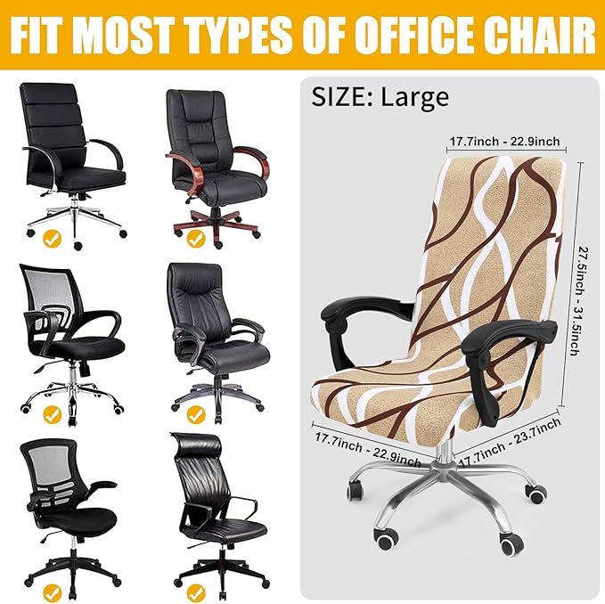 Smiry Stretch Printed Office Computer Chair Covers, Universal Desk Rotating Chair Slipcovers Removable Washable, Soft Fit Anti-Dust Spandex Protector Cover with Zipper, Khaki and White
