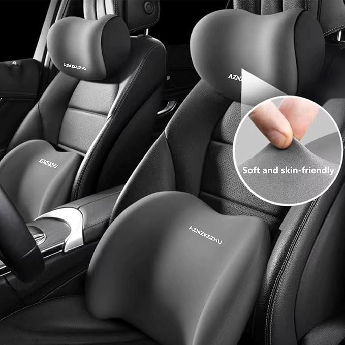 2025 Car Headrest & Lumbar Support Cushion, Car Lumbar Support Pillow and Neck Pillow Kit, Ergonomic Seat Headrest and Backseat for Neck Back Pain Relief (Black02)