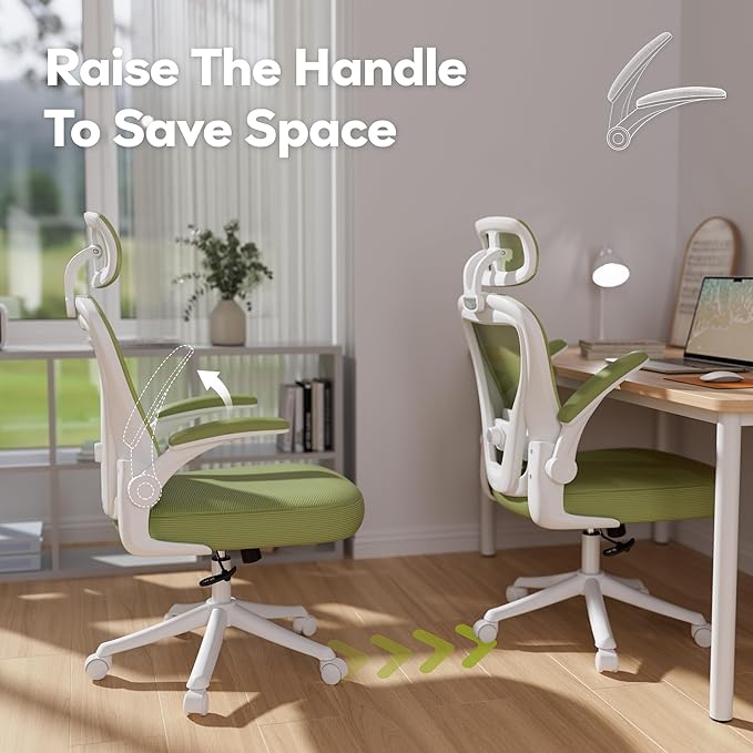 SeekFancy Ergonomic Office Chair M903, Computer Desk Chair with Wheels, High Back Mesh Office Chair with Adjustable Lumbar Support, Headrest, Flip-Up Armrests, Green