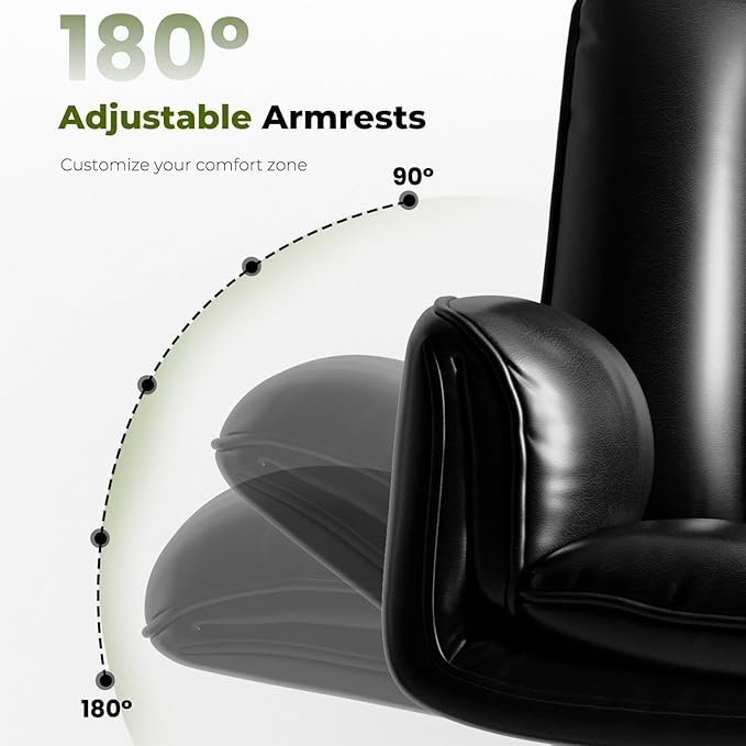 HOMRELEXA Criss Cross Office Chair with Armrests & Wheels, Comfy Big and Tall Chair, Ergonomic Executive Gaming Computer Chairs with Foot Rest, PU Leather Wide Seat Reclining Desk Chair, Black